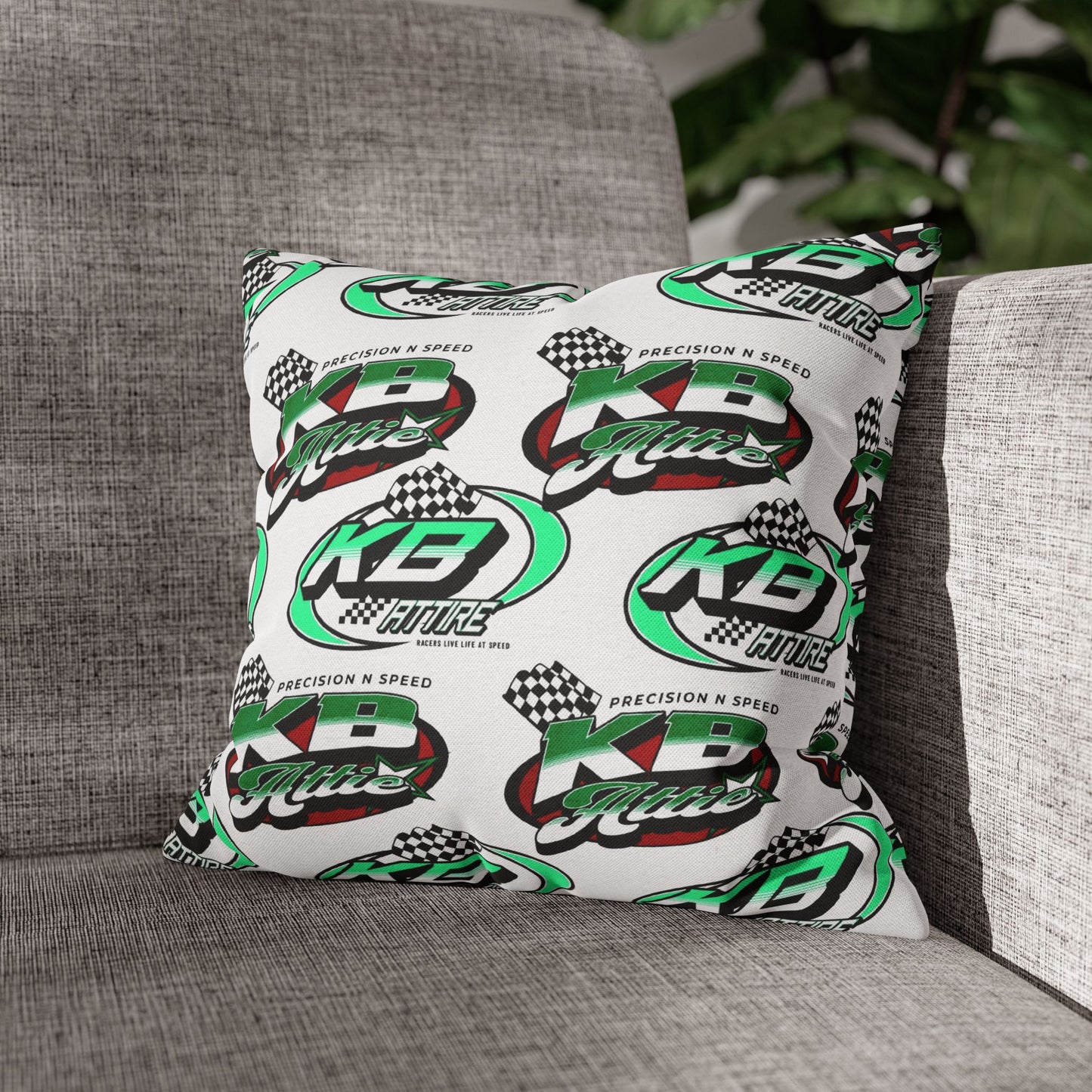 KB Attire All Over Logo Racing-Themed Square Pillowcase