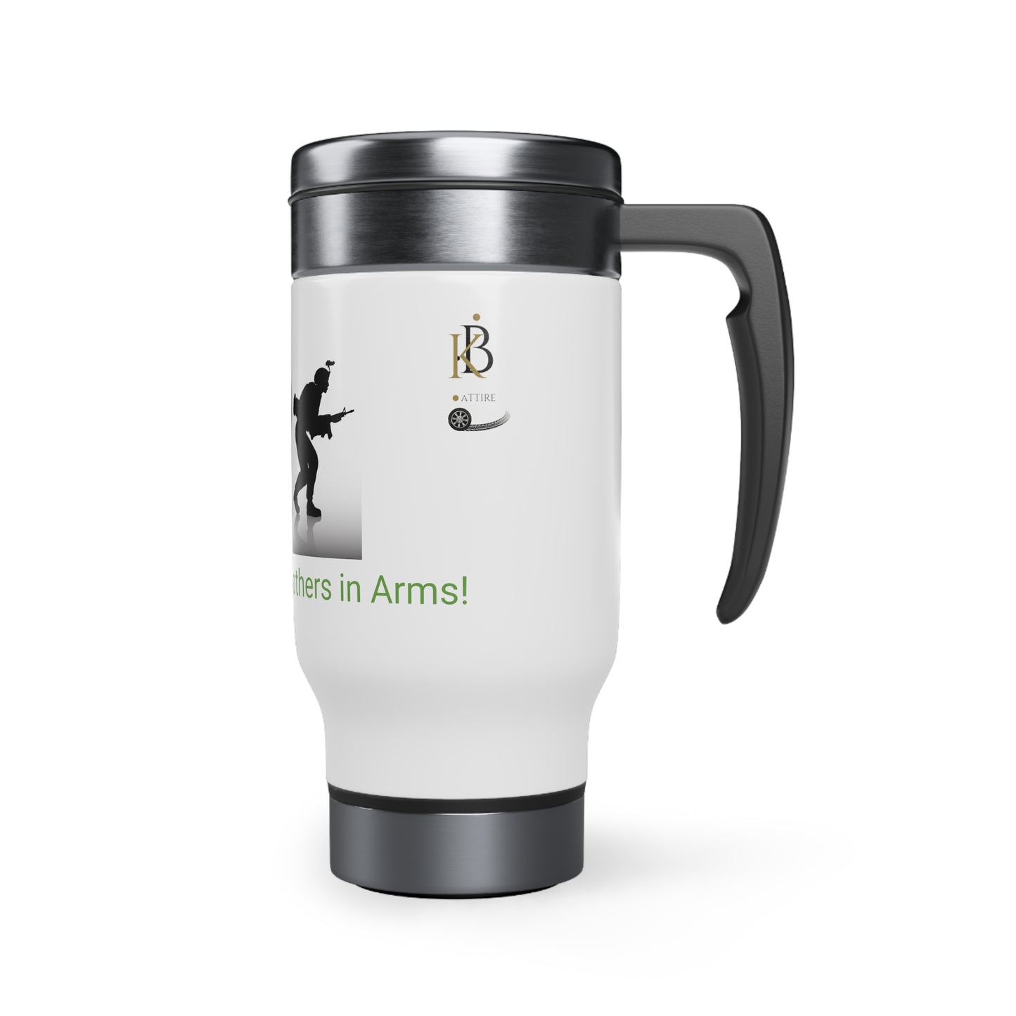 Custom KB Attire "Battle Together, Brothers in Arms" Stainless Steel Travel Mug with Handle, 14oz