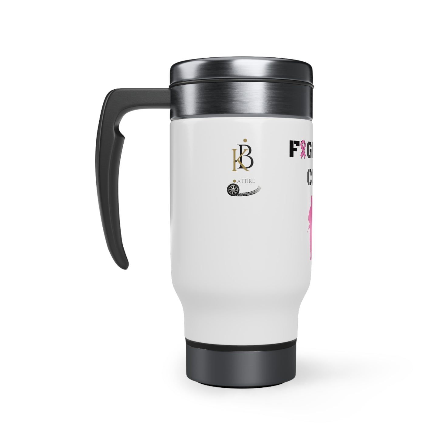 Custom KB Attire "Fight the Cure" Stainless Steel Travel Mug with Handle, 14oz