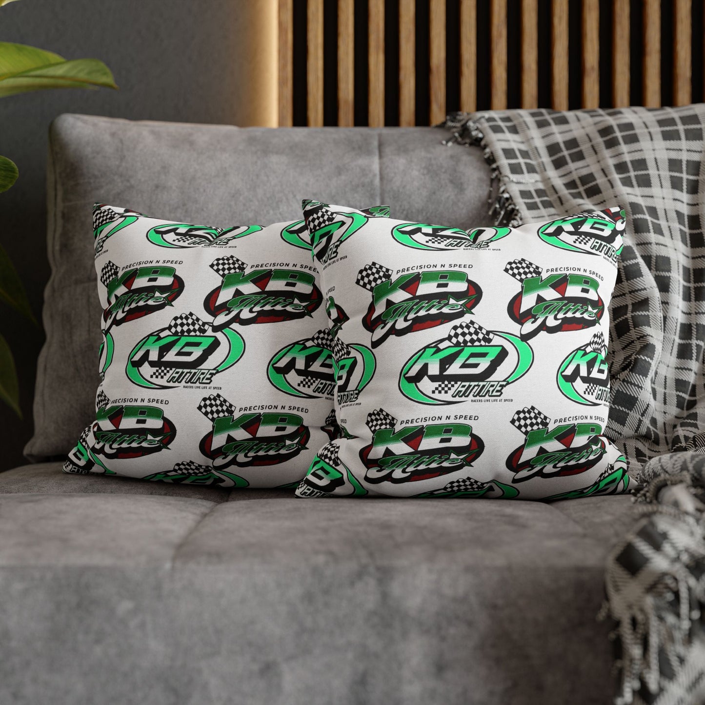 KB Attire All Over Logo Racing-Themed Square Pillowcase