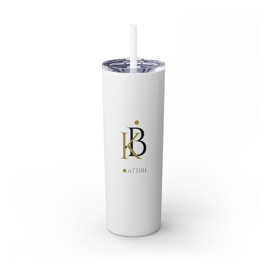 Custom KB Attire White Skinny Tumbler with Straw, 20oz