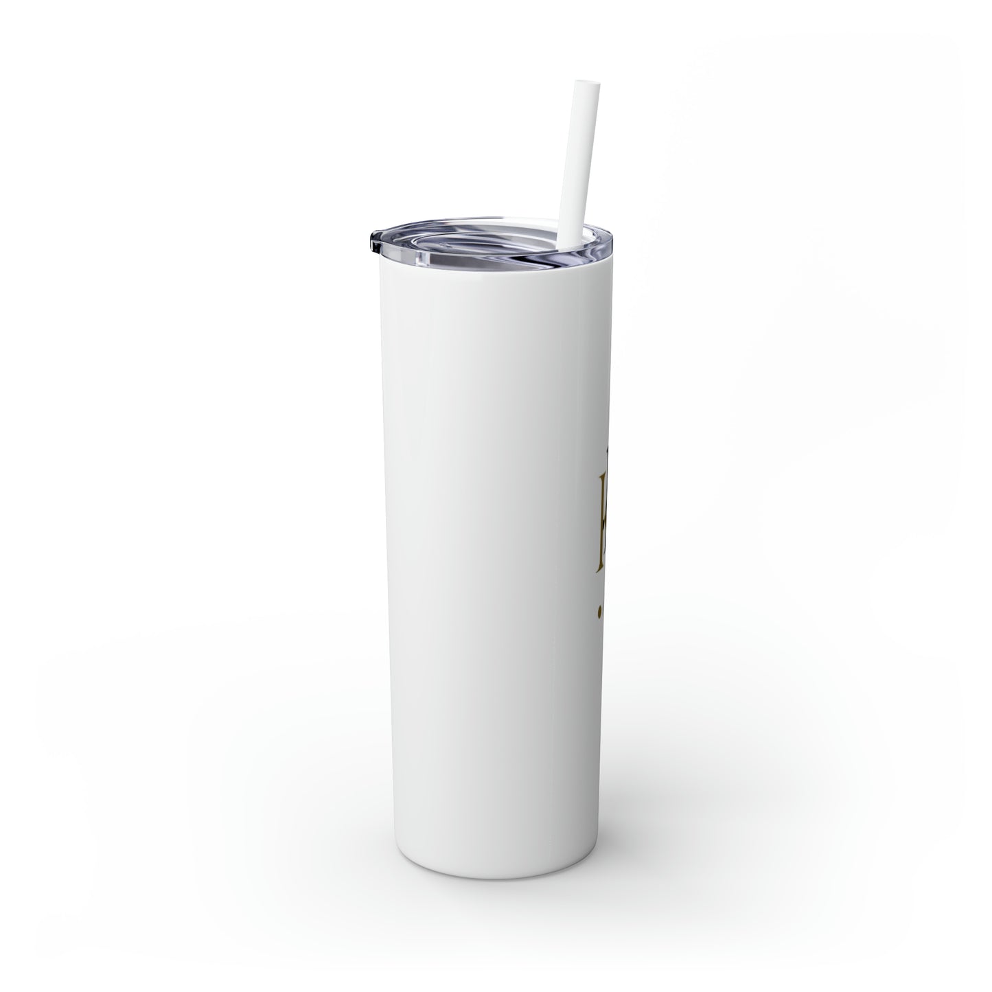 Custom KB Attire White Skinny Tumbler with Straw, 20oz