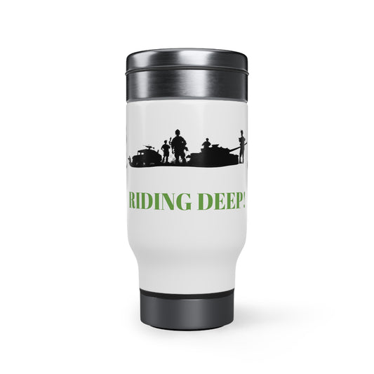 Custom KB Attire "Riding Deep" Stainless Steel Travel Mug with Handle, 14oz