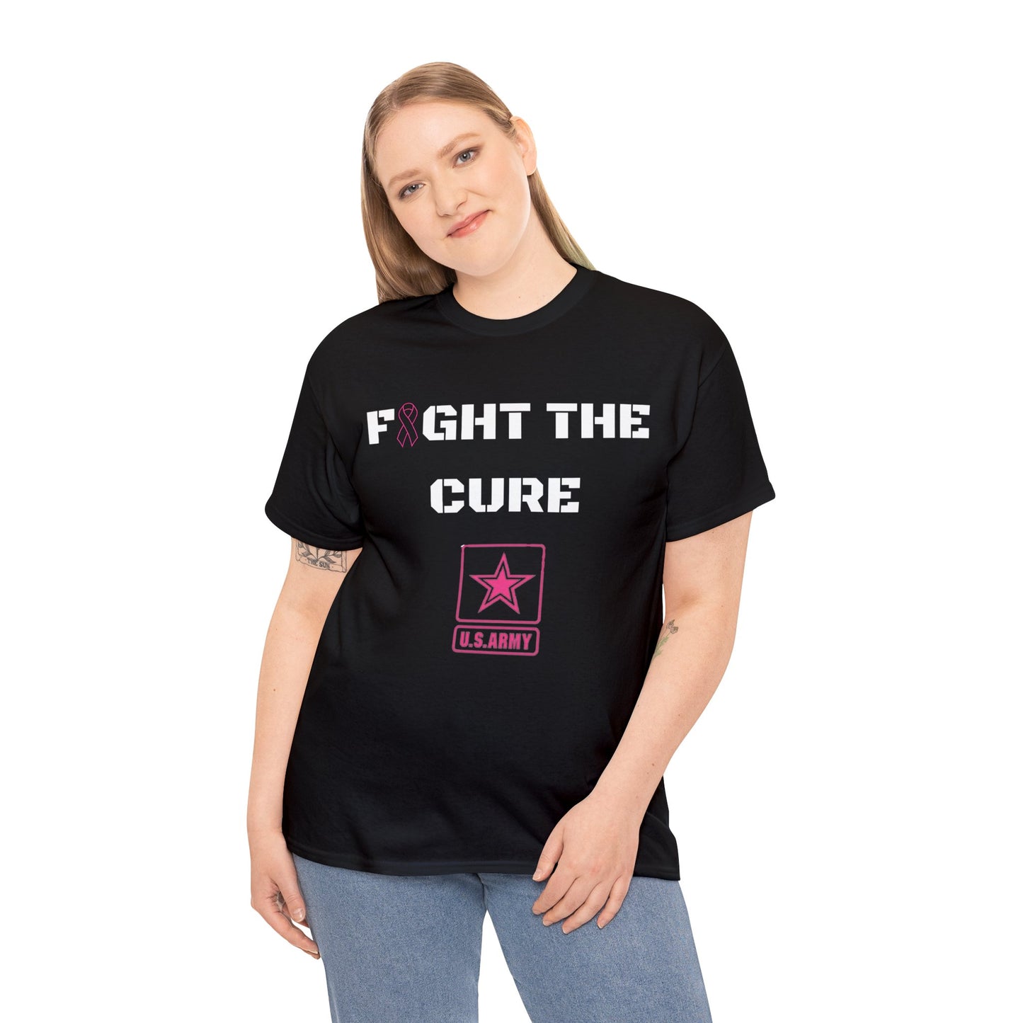 Custom KB Short Sleeve Black "Fight the Cure" Breast Cancer Awareness Month T-Shirt Womens