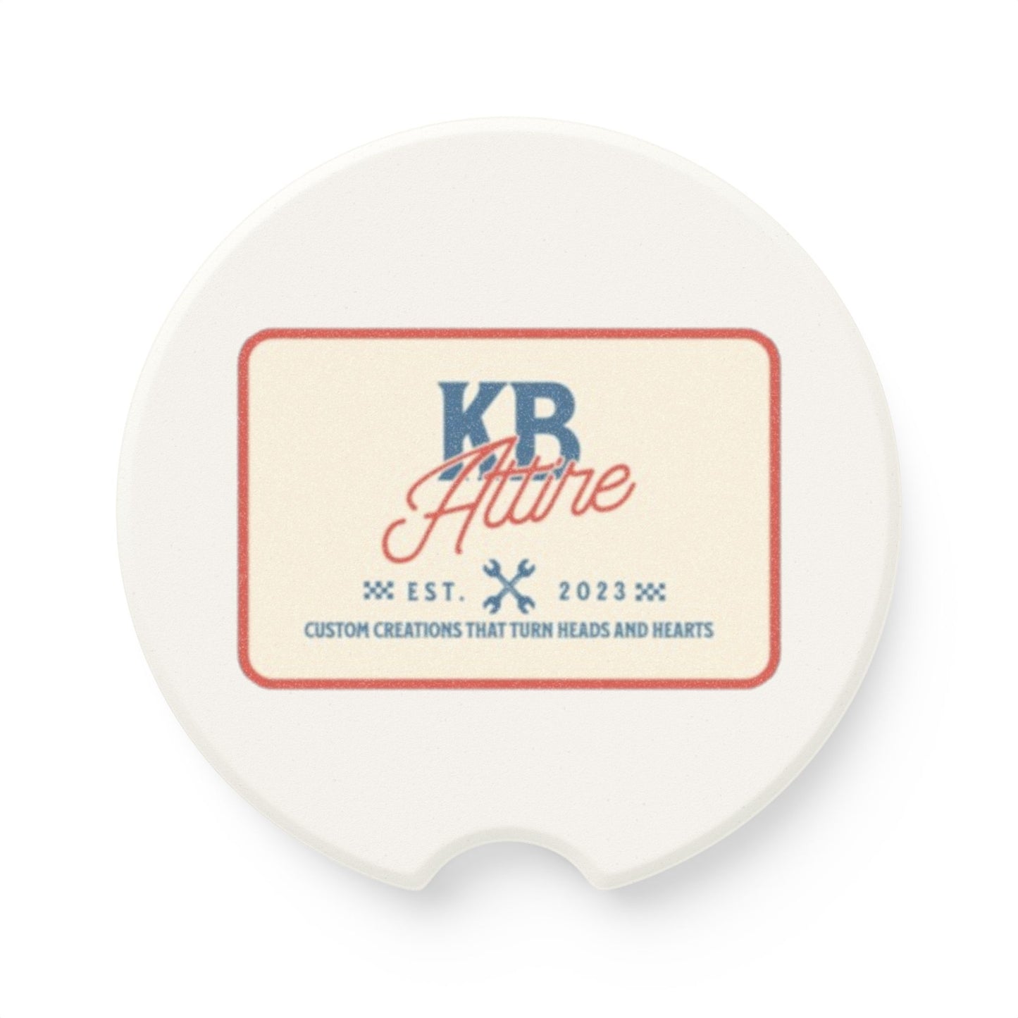 KB Attire "The Patch" Logo Car Coaster (White)