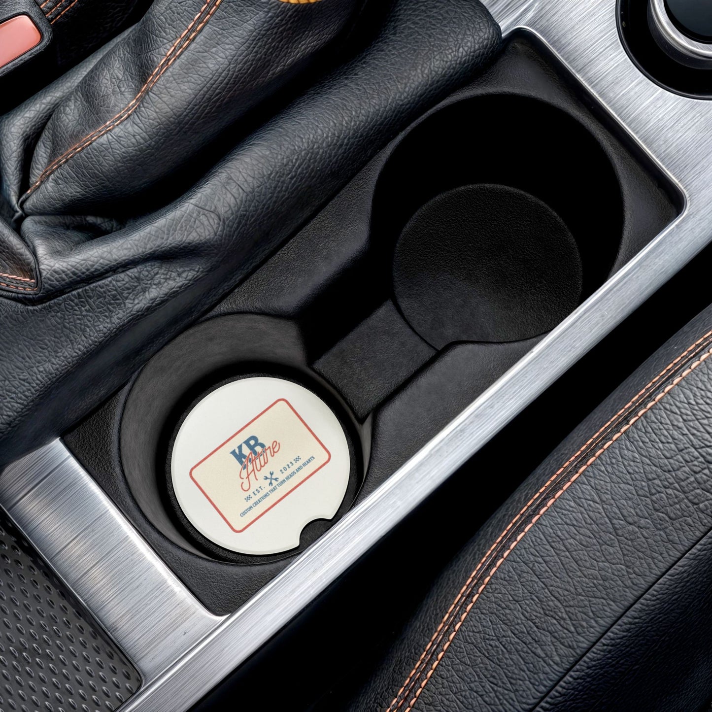 KB Attire "The Patch" Logo Car Coaster (White)