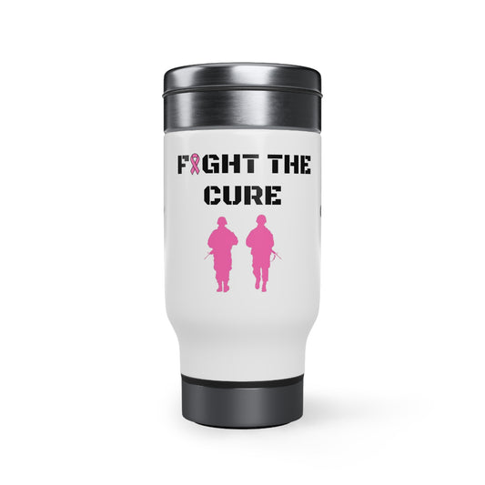 Custom KB Attire "Fight the Cure" Stainless Steel Travel Mug with Handle, 14oz